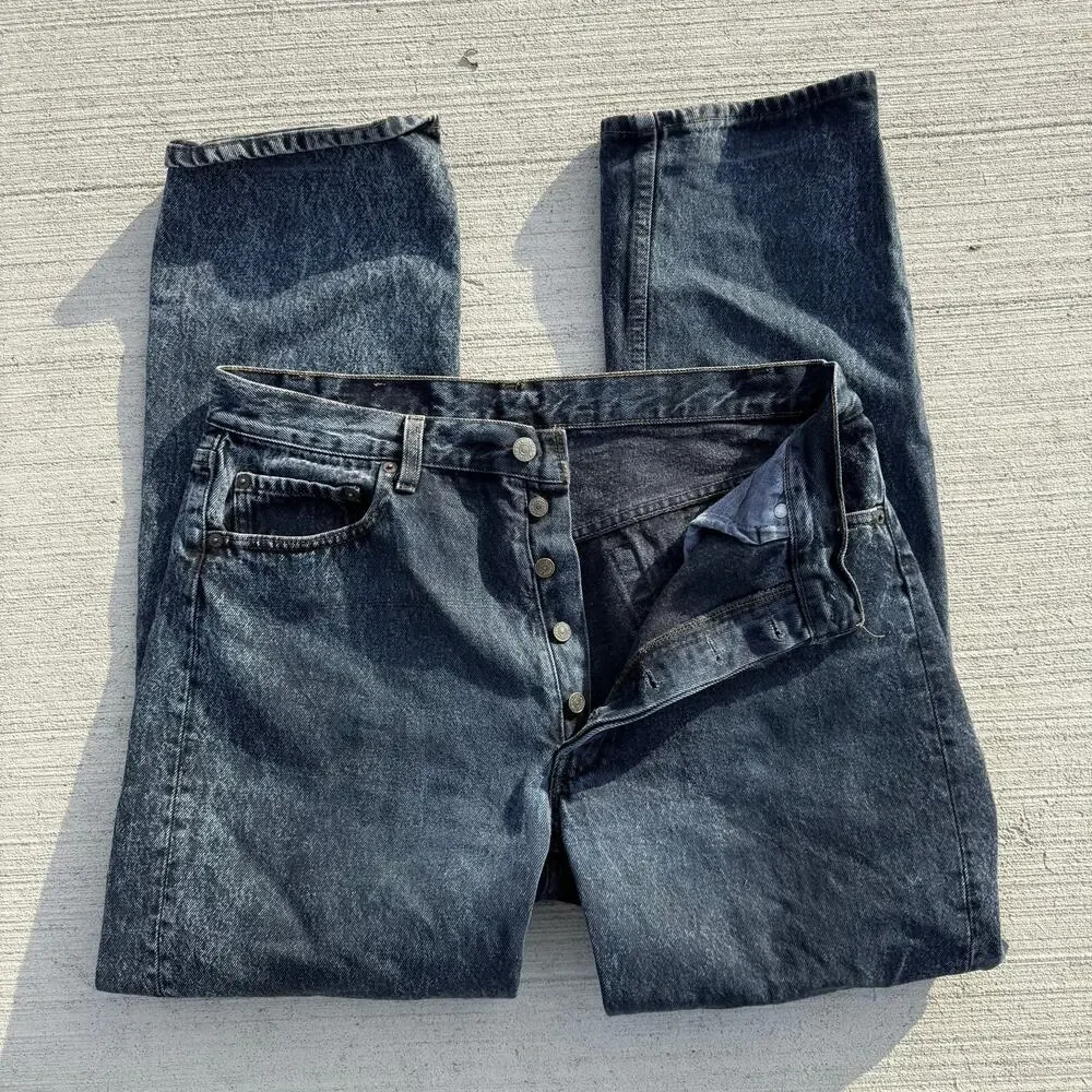 VTG 80s Levi's 501 Button Fly Straight Leg Faded Black Jeans 36x32 ACTUAL 34x31